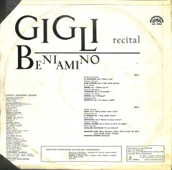 Beniamino Gigli – Recital Czechoslovakia 1970 LP (109) PLK17803 - 2