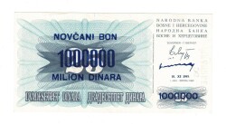 Bosna Hersek 1000000 Dinara (Overprint) ÇİL YKP7766 - 2