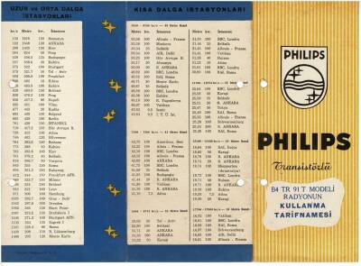 BROŞÜR - Philips Transistörlü B4 TR 91 T Modeli Radyonun Kullanma Tarifnamesi Uzun Orta Ve Kısa Dalga İstasyonları EFM2026 - 3