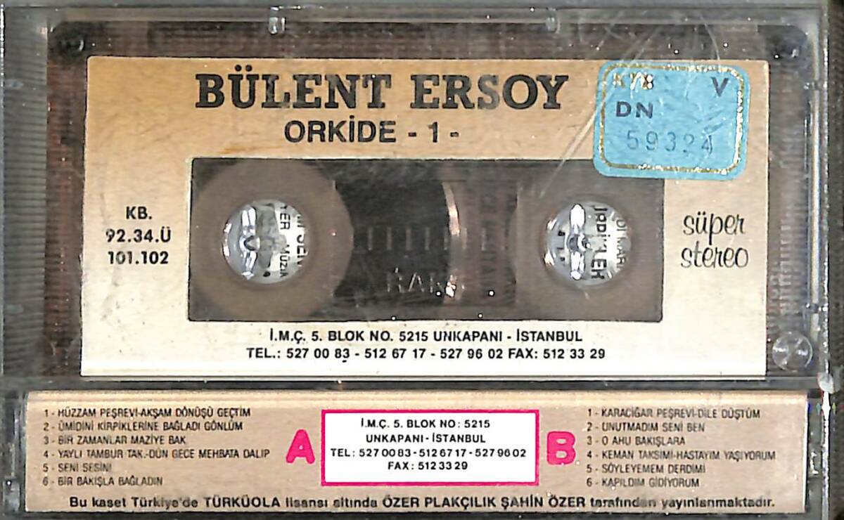 Bülent Ersoy - Orkide 1 Kaset (Mavi Bandrol - İkinci El) KST27170 - 2