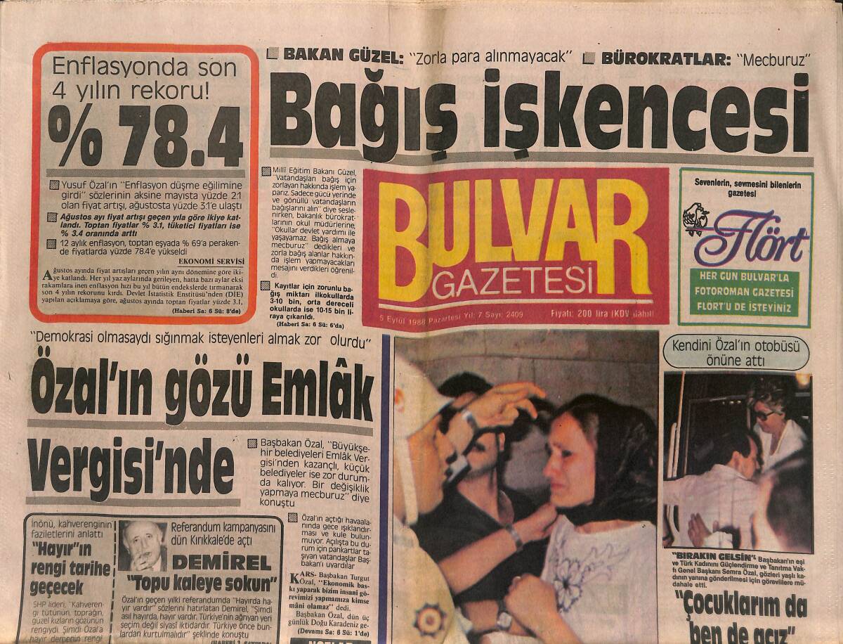 Bulvar Gazetesi 5 Eylül 1988 - Ayşegül Aldinç Annesinin Dizinden Ayrılmıyor - Rodos Güzeli , Şebnem'in Misafiri GZ149492 - 1