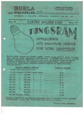 Burla Biraderler-Tungsram Ampullerinin Satış Reklamları Üzerinde Sene Sonu İkramiyeleriı- Reklam Broşür EFM1016 - 1