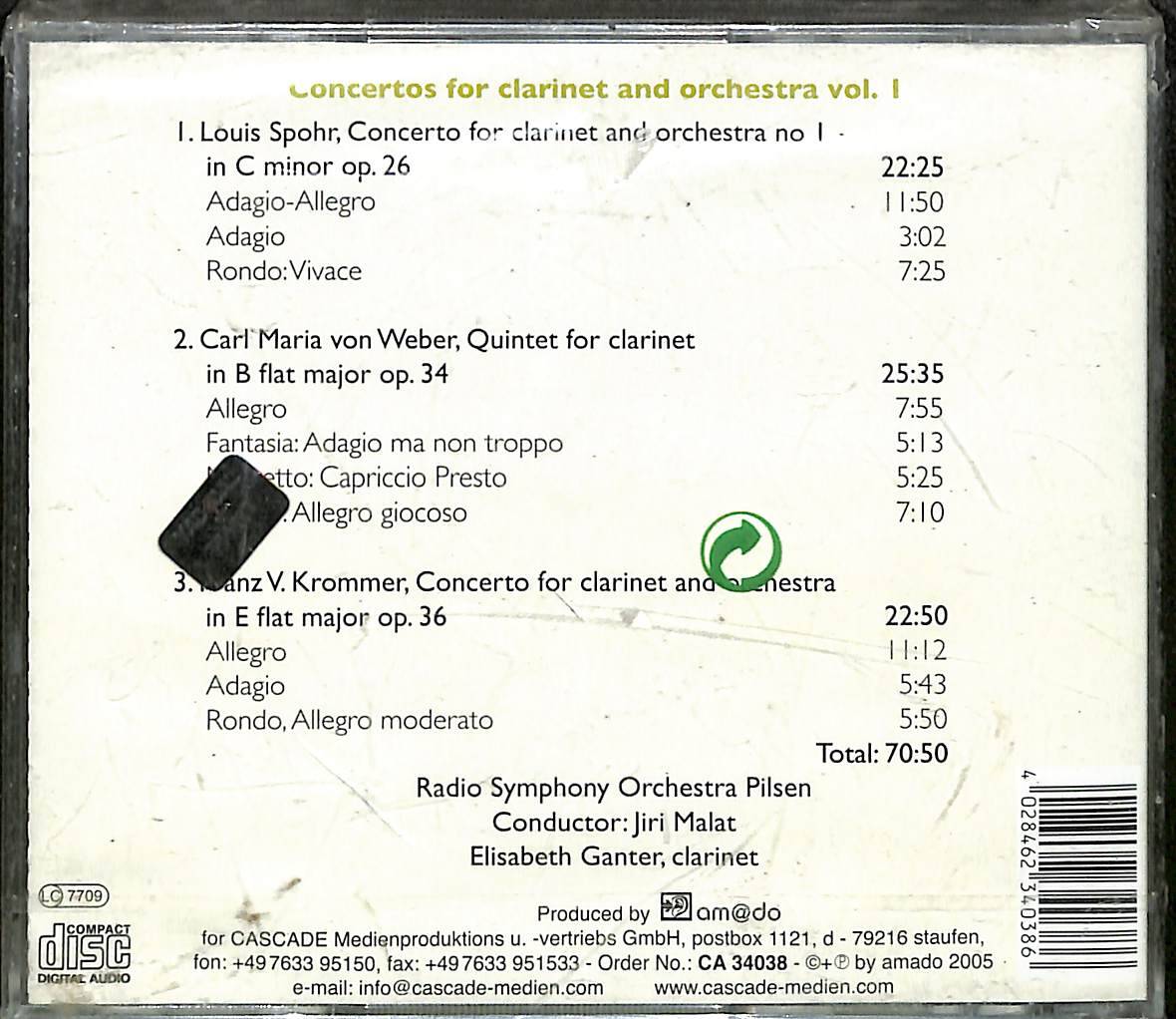 Classics Concertos For Clarinet And Orchestra vol.1 Elisabeth Ganter CD (Sıfır) CD3529 - 2