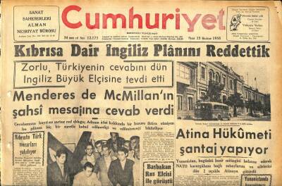 Cumhuriyet Gazetesi 15 Haziran 1958 - Kıbrısa Dair İngiliz Planını Reddettik - Amerikanın Bayrağı Değişiyor GZ120213 - 1