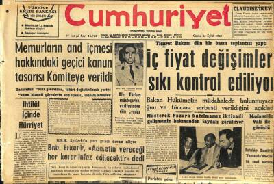 Cumhuriyet Gazetesi 23 Eylül 1960 - İç Fiyat Değişimleri Kontrol Altına Alınıyor GZ110072 - 1