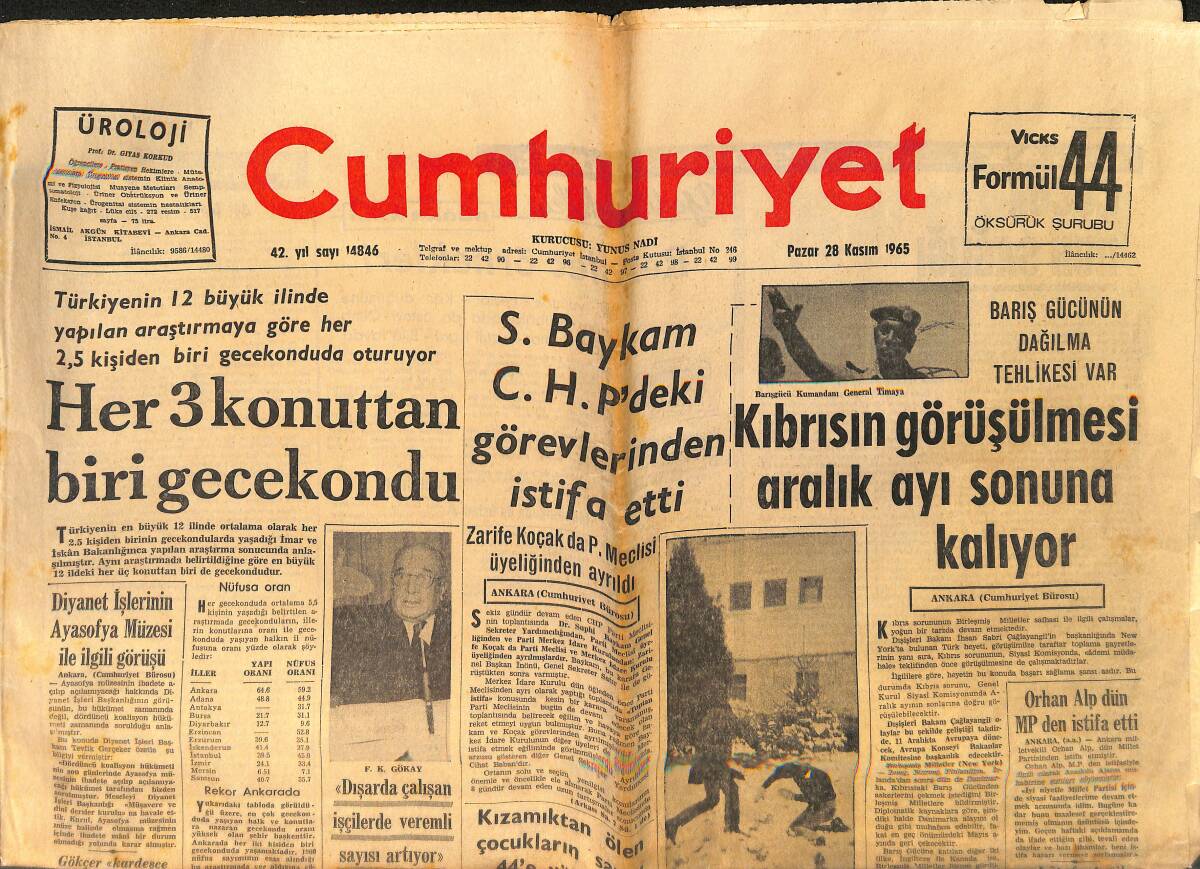 Cumhuriyet Gazetesi 28 Kasım 1965 - Boks Şampiyonasında Fenerbahçe 4 Birincilik Aldı - Kıbrısın Görüşülmesi Aralık Sonuna Kalıyor GZ153497 - 1