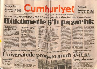 Cumhuriyet Gazetesi 30 Nisan 1988 - 1 Mayıs Gerginliği GZ60743 - 1