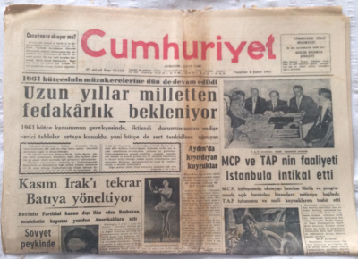 Cumhuriyet Gazetesi 6 Şubat 1961 - Uzun Yıllar Milletten Fedakarlık Bekleniyor - GZ19454 - 1