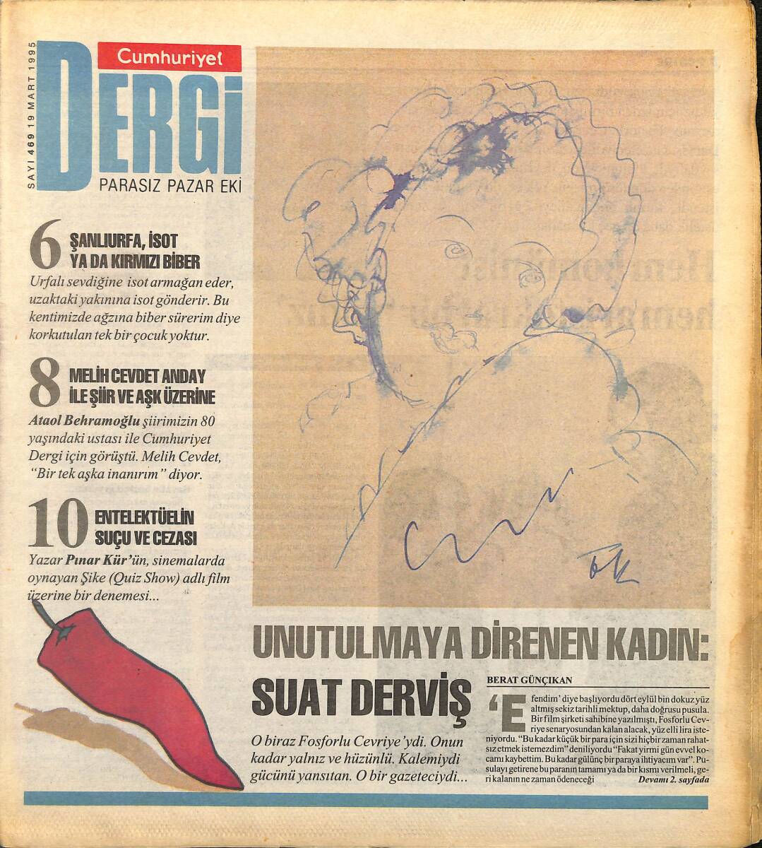 Cumhuriyet Gazetesi Dergi Eki 19 Mart 1995 - Kral Lear'ın Kızlarının Diş Fırçaları - Melih Cevdet Anday İle Şiir Ve Aşk Üzerine GZ155706 - 1