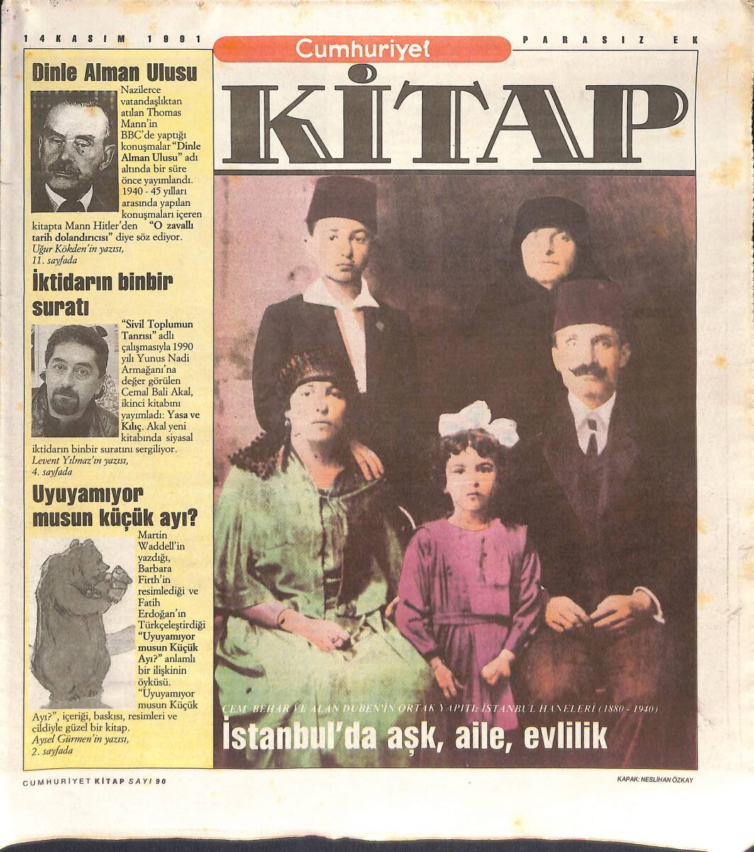 Cumhuriyet Gazetesi Kitap Eki 14 Kasım 1991 - Cem Behar Ve Alan Duben'in Ortak Yapımı İstanbul Haneleri - Dinle Alman Ulusu GZ137378 - 1