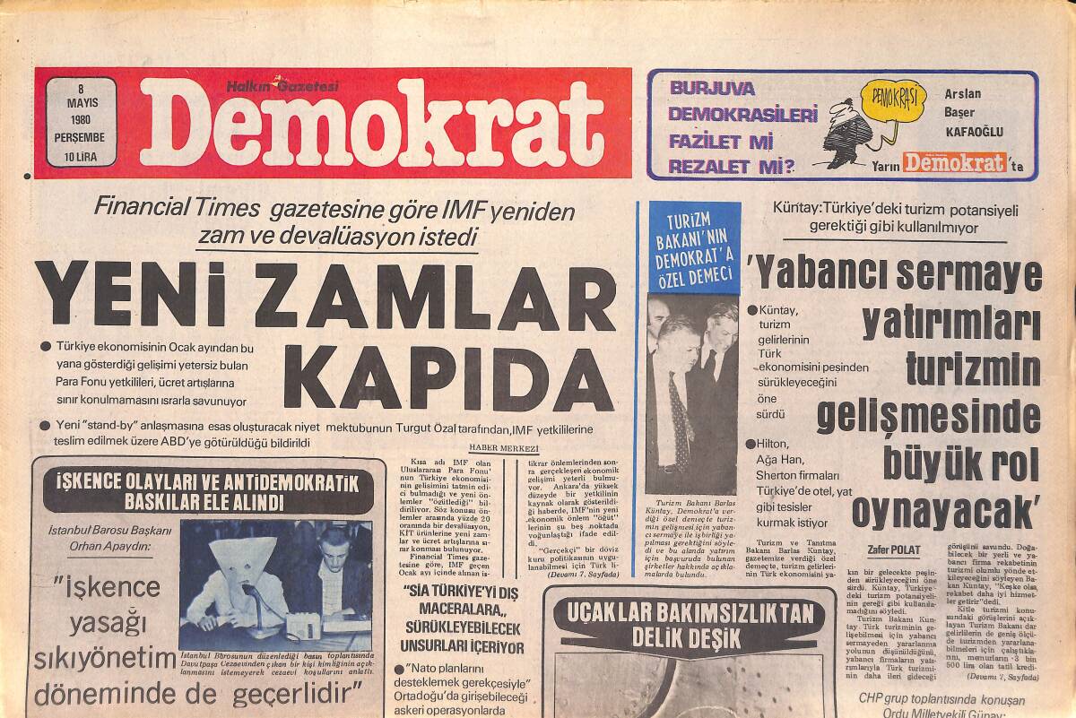 Demokrat Gazetesi 8 Mayıs 1980 - 12 Mart Ve İdamlar - Merzifon'da 1 Mayıs GZ156084 - 1