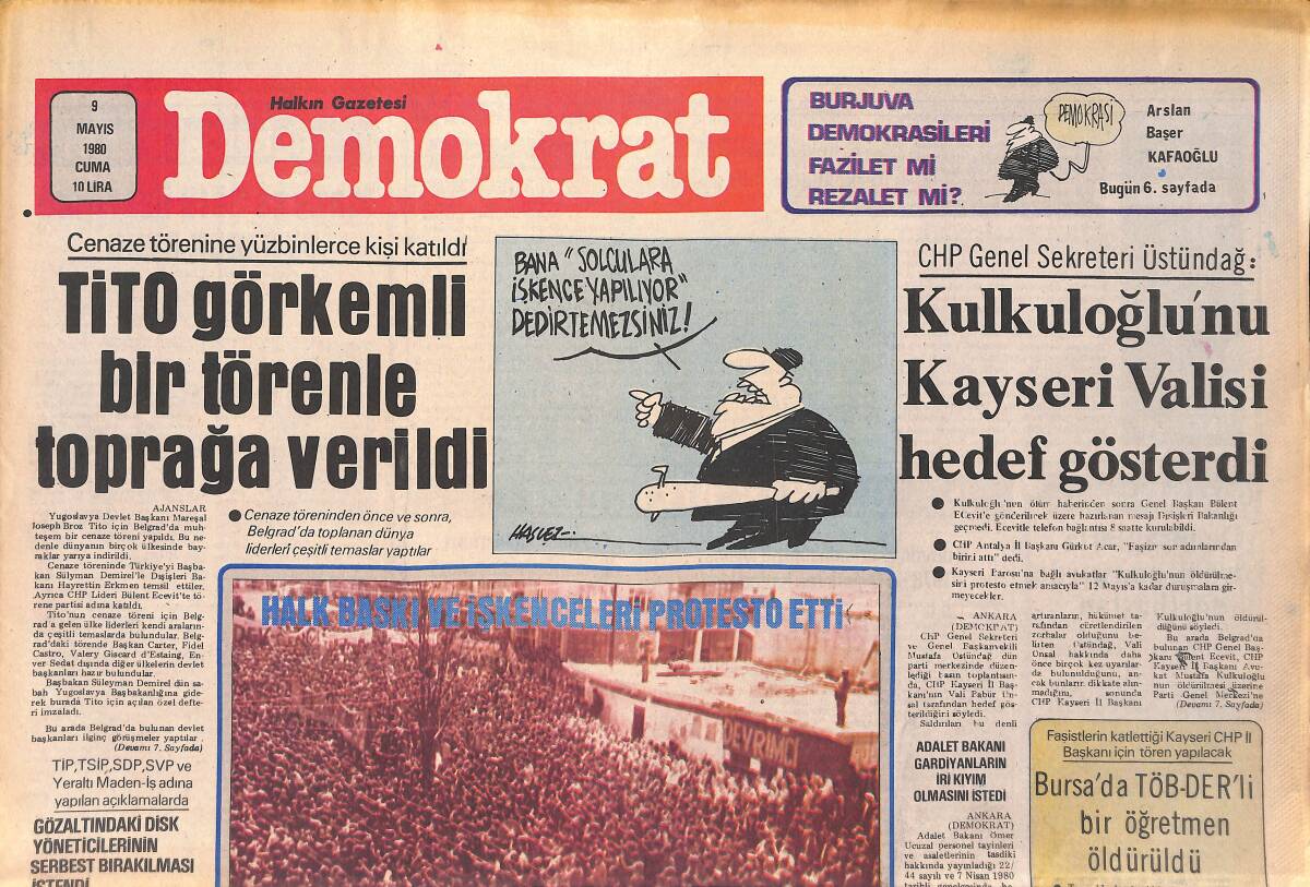 Demokrat Gazetesi 9 Mayıs 1980 - Kuzey Ve Güney Yemen İşbirliği Yapacak - TİTO Görkemli Bir Törenle Toprağa Verildi GZ156083 - 1