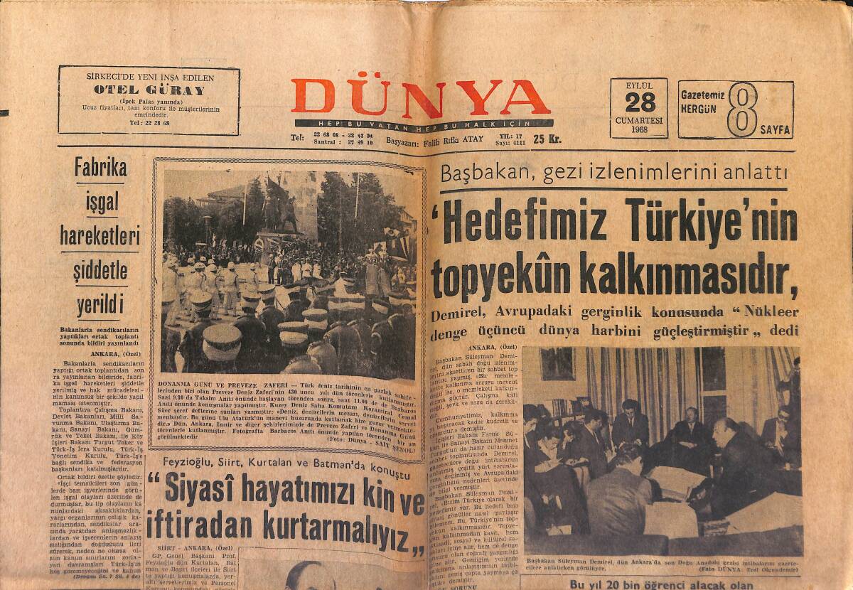 Dünya Gazetesi 28 Eylül 1968 - Gönül Yazar Savcılıkta İfade Verdi - Fabrika İşgal Hareketleri Şiddetle Yerildi GZ149621 - 1