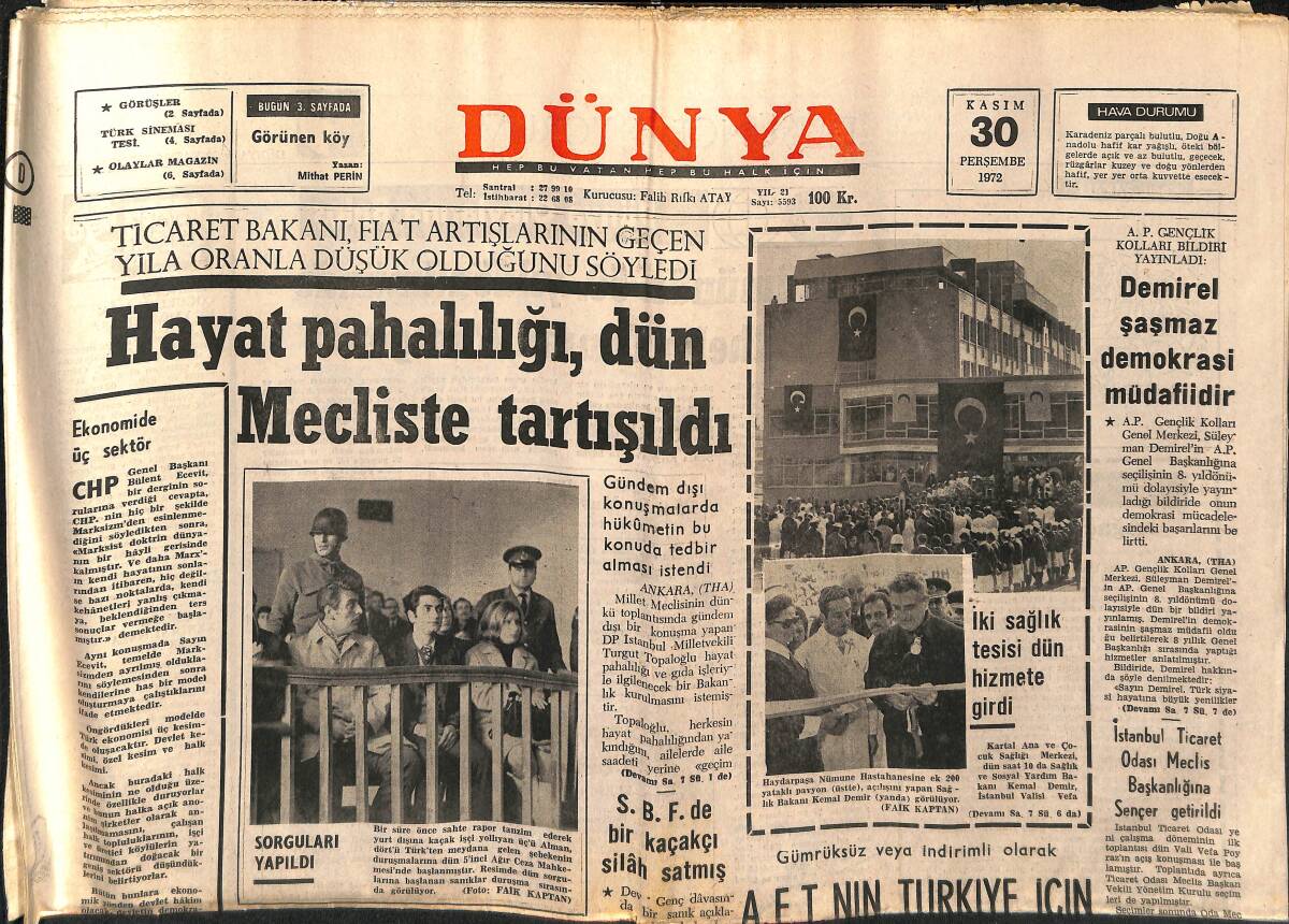 Dünya Gazetesi 30 Kasım 1972 - Sevim Tuna İle Ayrılan Tamer Yiğit'in Kararı - Neşe Karaböcek'in Beğenilen Filmi GZ149357 - 1