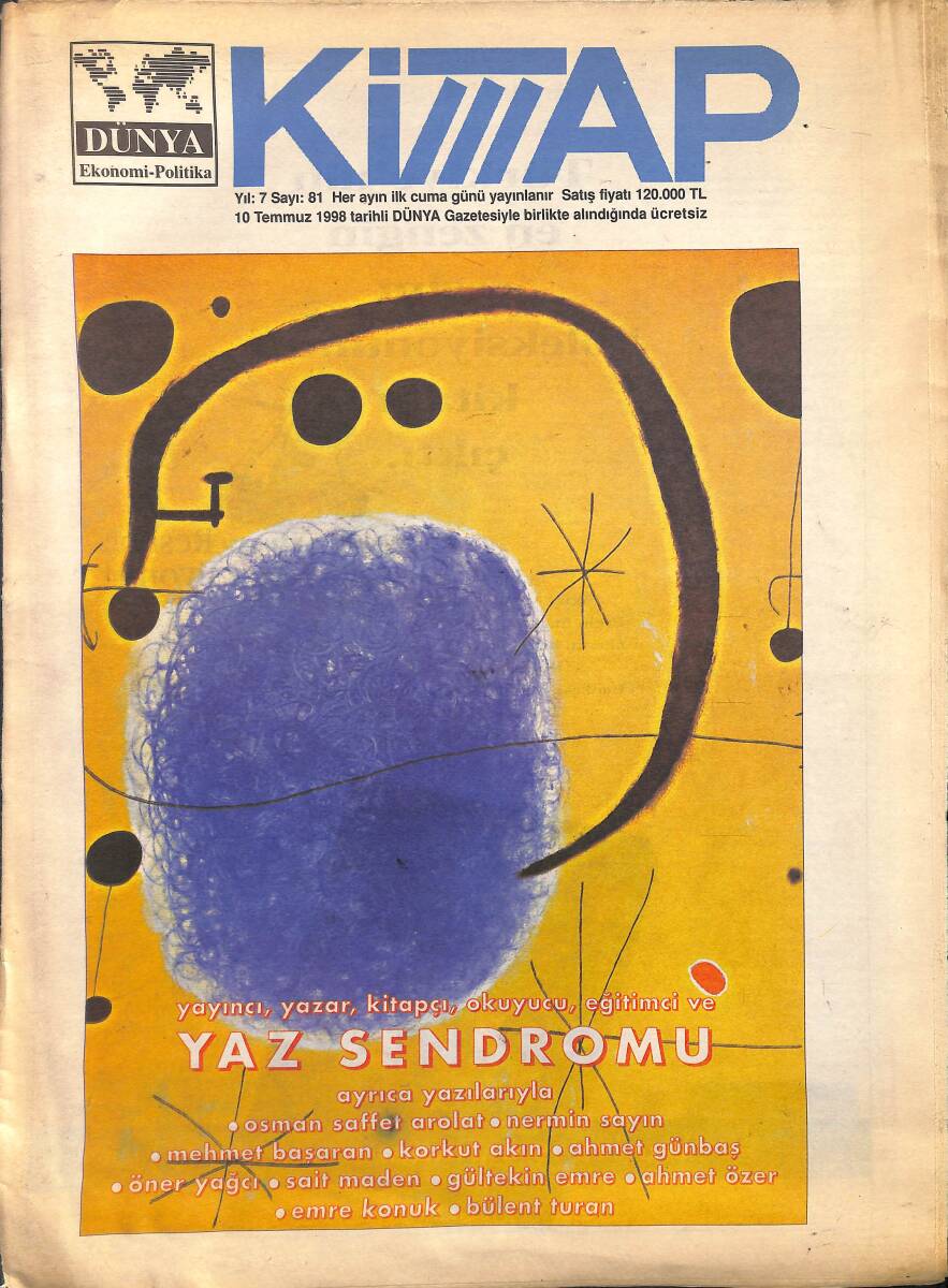 Dünya Gazetesi Kitap Eki 10 Temmuz 1998 - Yaz Sendromu GZ155747 - 1