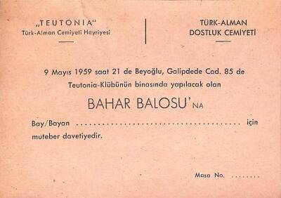 Eğlence Tarihi - TEUTONIA Türk Alman Dostluk Cemiyeti 9 Mayıs 1959 Bahar Balosu EFM(N)9825 - 1