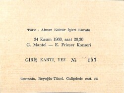 Eğlence Tarihi - Türk Alman Kültür İşleri G.Mantel - E.Frieser Konseri 24 Kasım 1960 Davetiyesi EFM(N)9843 - 1