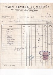 Emin Seyrek ve Ortağı İnşaat Malzemesi Arslan Ateş Tuğlaları Hırdavat vs. Tecim Evi 1962 Antetli Fatura - 1