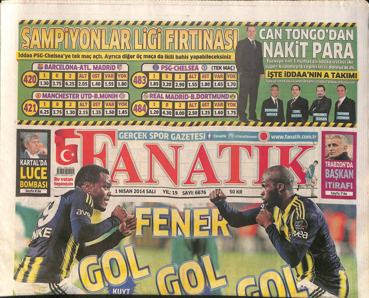 Fanatik Gazetesi 1 Nisan 2014 - Galatasaray Fener'i Bekliyor - Trabzon'da Başkan İtirafı GZ153912 - 1