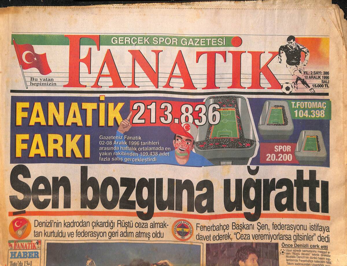 Fanatik Gazetesi 10 Aralık 1996 - Cim Bom'un Volkan Atağı - Naim Süleymanoğlu Barda Efkar Dağıttı GZ153929 - 1