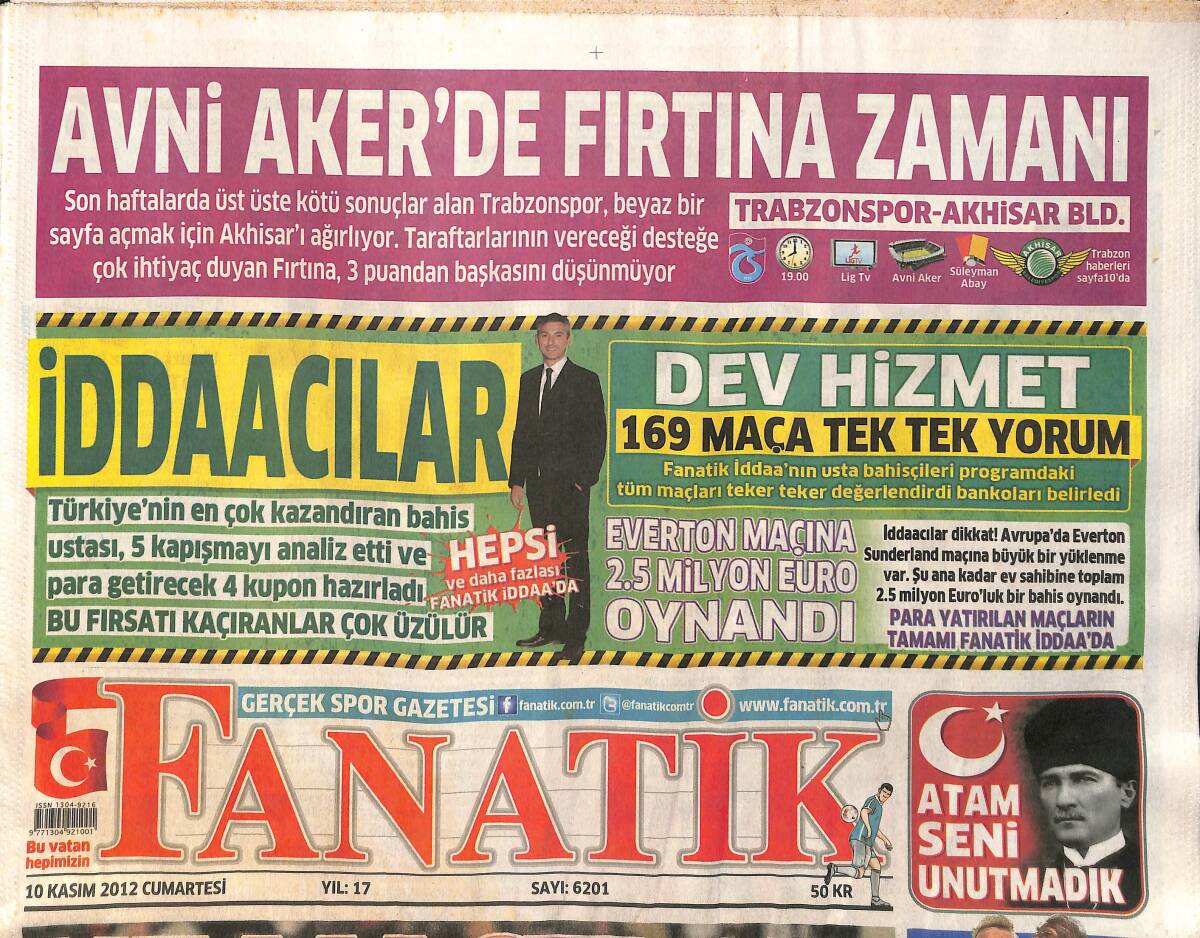 Fanatik Gazetesi 10 Kasım 2012 - Muhteşem Sow - Mucize Adam Elmander GZ153916 - 1