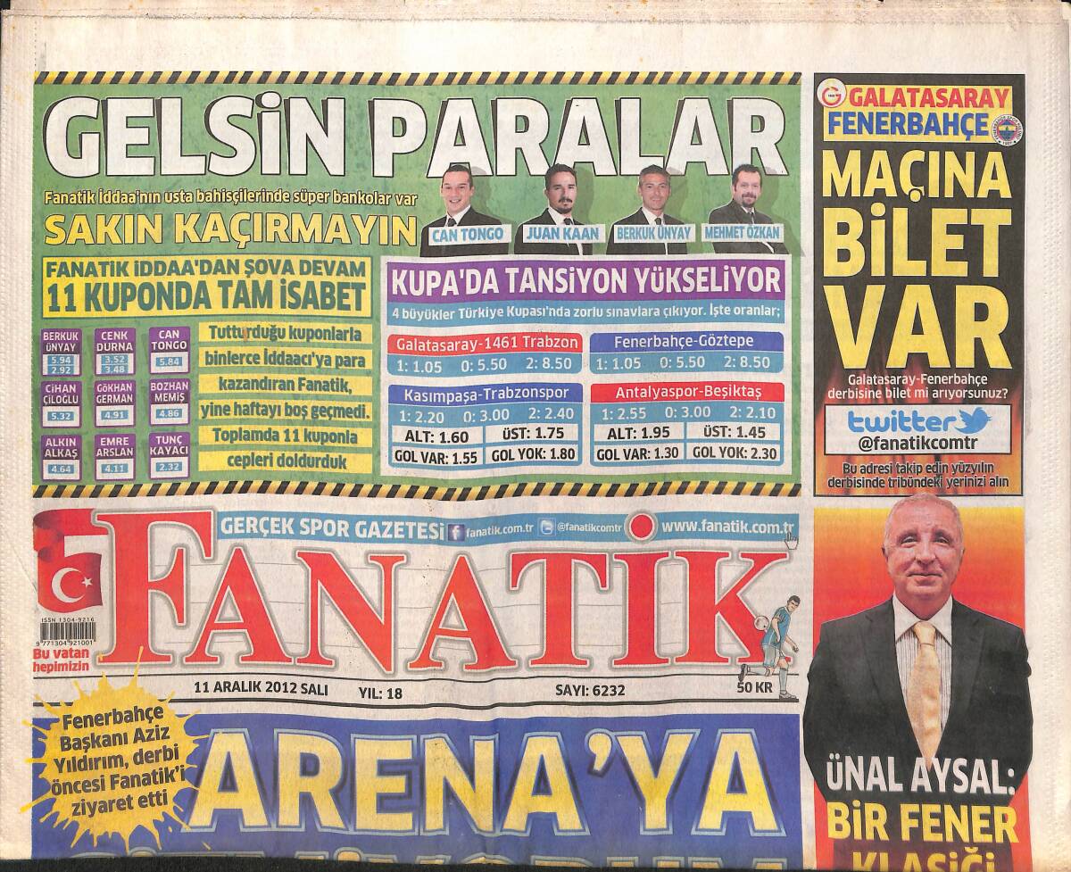 Fanatik Gazetesi 11 Aralık 2012 - Ünal Aysal : Bir Fener Klasiği - Quaresma Adresini Seçti GZ153927 - 1