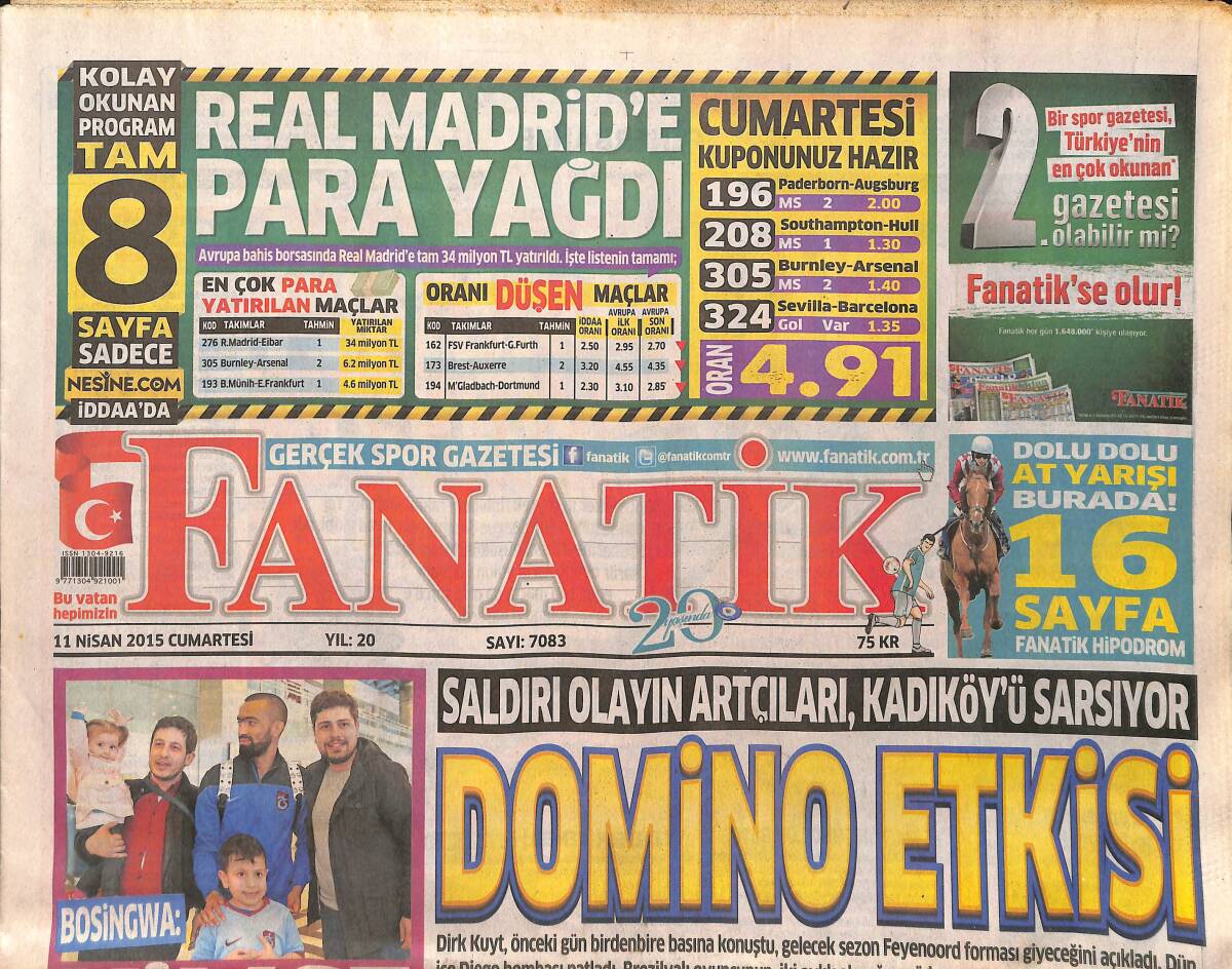 Fanatik Gazetesi 11 Nisan 2015 - Domino Etkisi - Ozan Tufan Dünya Yıldızı Olur - Florya'da Gollü Prova GZ153924 - 1