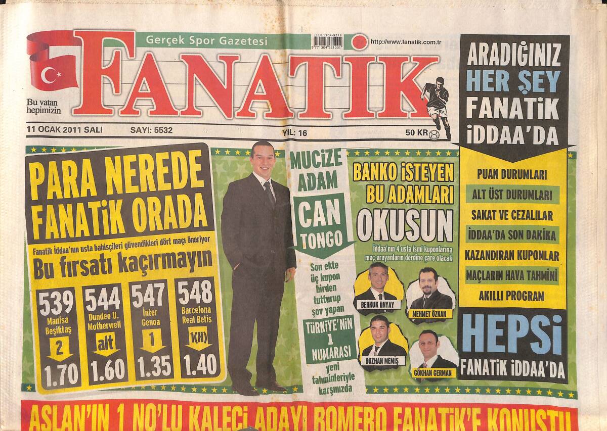 Fanatik Gazetesi 11 Ocak 2011 - Ali Sami Yen'e Veda Gecesi - Antalya'da Almeida Rüzgârı GZ153950 - 1