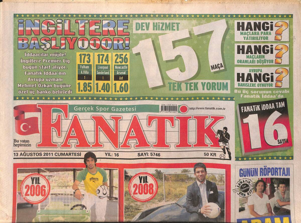 Fanatik Gazetesi 13 Ağustos 2011 - Almeida Gidemez - Fırtına Adım Adım Bilbao'nun Peşinde GZ153928 - 1