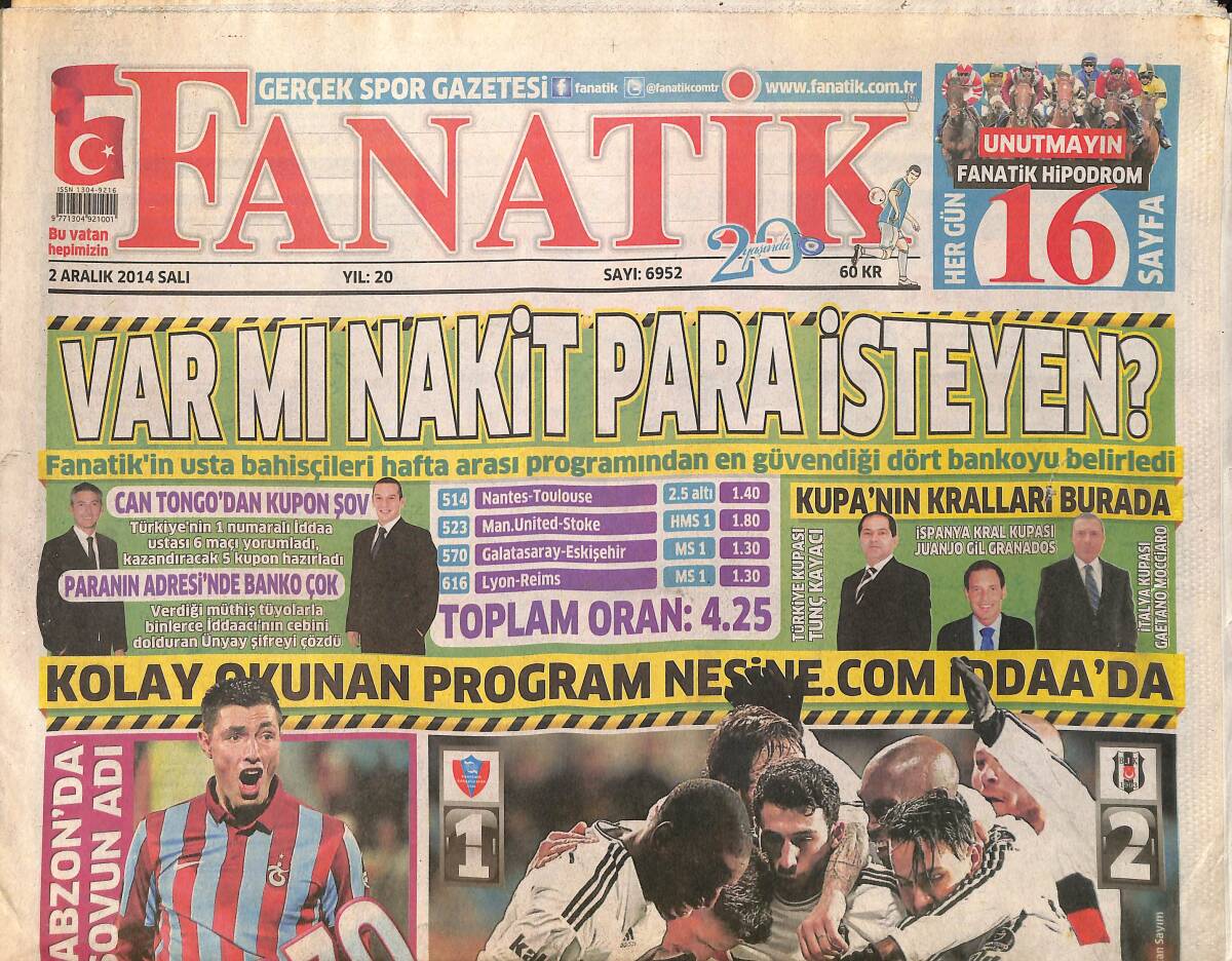 Fanatik Gazetesi 2 Aralık 2014 - Eski Fener'den Eser Yok Şimdi - Florya'da Neşeli İdman GZ153947 - 1