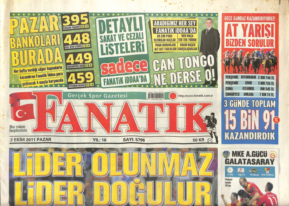 Fanatik Gazetesi 2 Ekim 2011 - Aslan Başkent'te Siftah Peşinde - Ali Koç: Bu Bir Onur Mücadelesi GZ155313 - 1