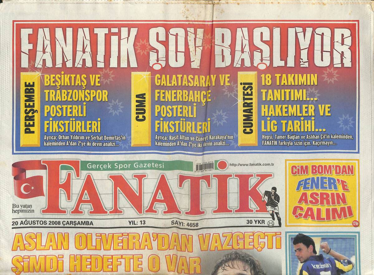 Fanatik Gazetesi 20 Ağustos 2008 - Sinan Engin Patladı: Git Artık Gordon - Lincoln'ün Son Şansı GZ155320 - 1