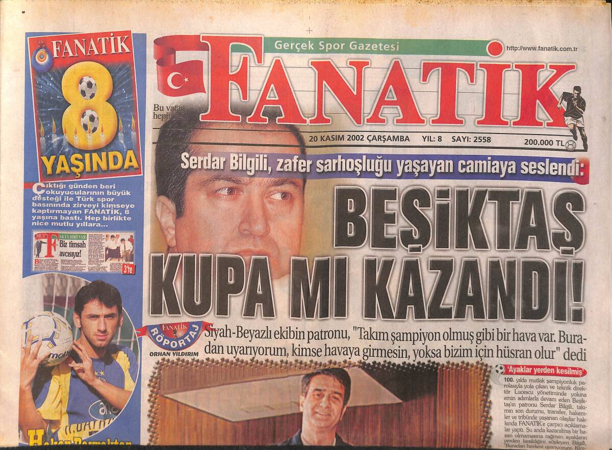 Fanatik Gazetesi 20 Kasım 2002 - Beşiktaş Kupa Mı Kazandı ! - Dev Adamlar Bulgaristan'a Karşı GZ153942 - 1