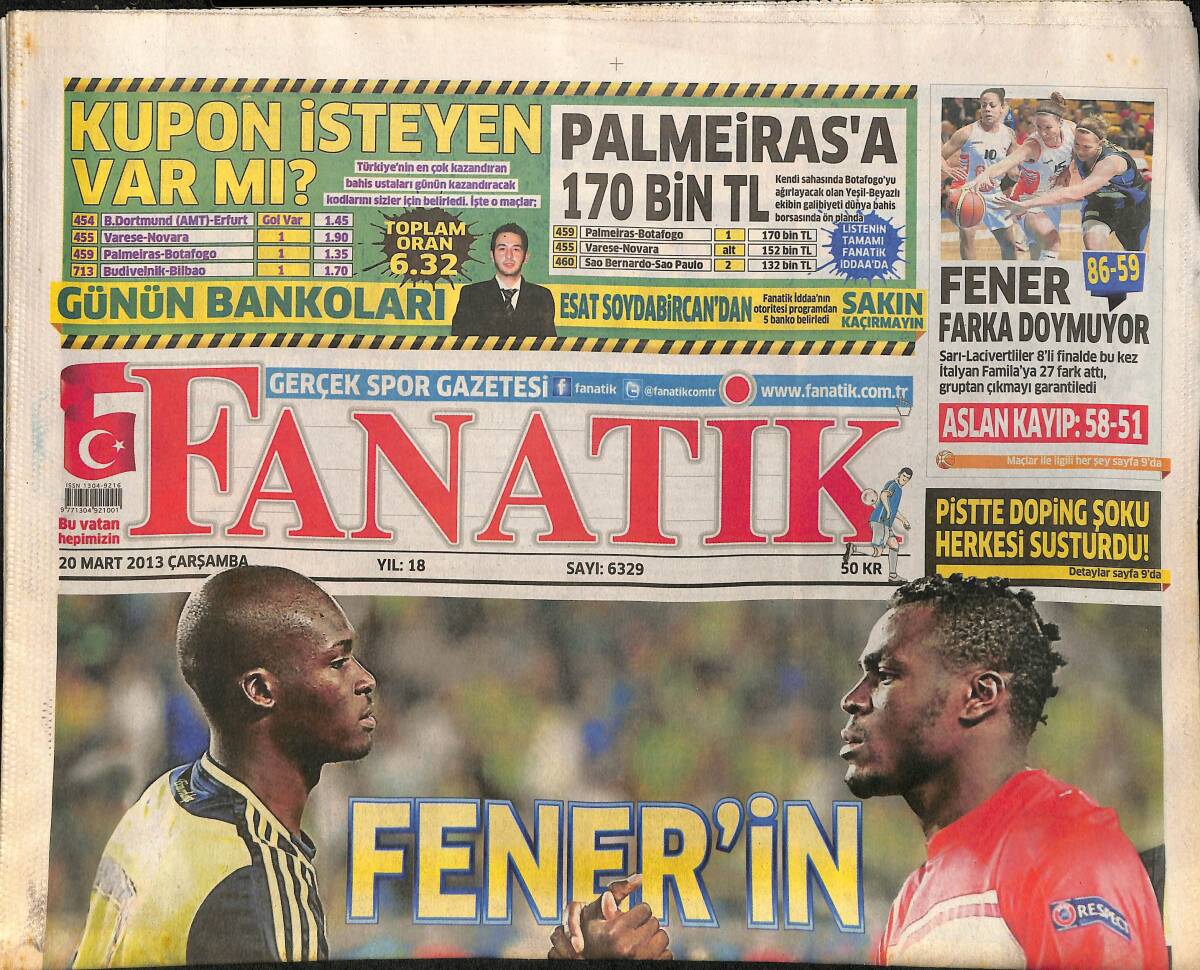 Fanatik Gazetesi 20 Mart 2013 - Mourinho'dan Sarı-Kırmızı Mesajlar - Beşiktaş'a Toto Vurdu GZ153884 - 1