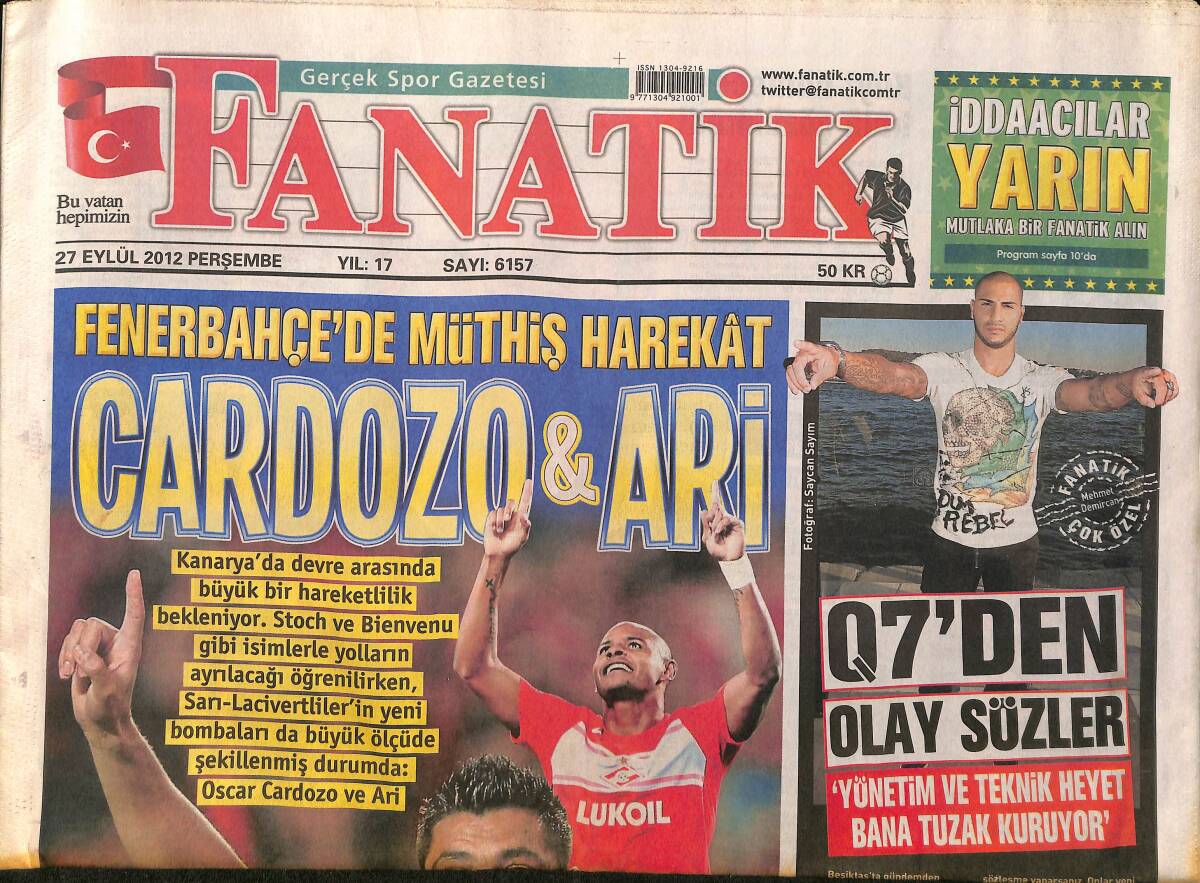 Fanatik Gazetesi 27 Eylül 2012 - Q7'den Olay Sözler - Ünal Aysal Açıkladı : Arda'yı İstedim GZ153952 - 1