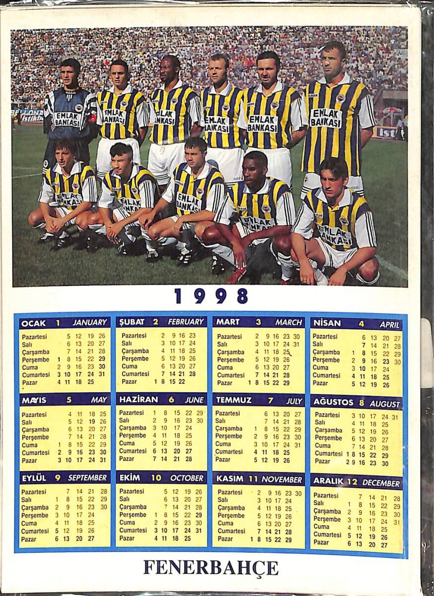 Fenerbahçe Kadrosu 1998 Yılı Takvimli Kartpostal KRT21052 - 1