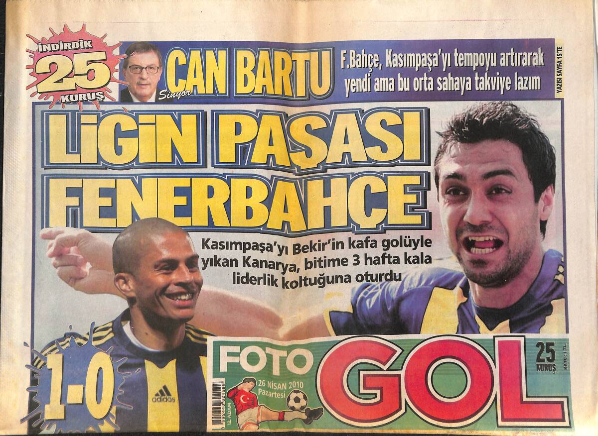 Foto Gol Gazetesi 26 Nisan 2010 - Ligin Paşası Fenerbahçe - Arda Turan Kabul Etti GZ153794 - 1