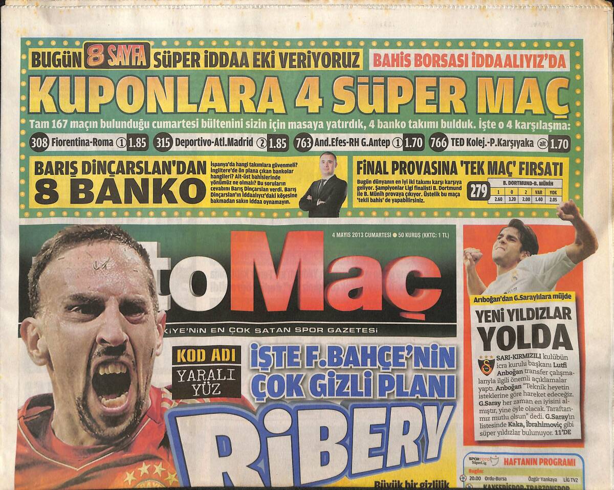 Foto Maç Gazetesi 4 Mayıs 2013 - İşte Fenerbahçe'nin Çok Gizli Planı Ribery - Aziz Yıldırım Volkan'ın Gözyaşlarını Sildi GZ153797 - 1