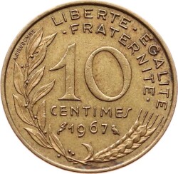 Fransa 10 Centimes 1967 ÇÇT YMP6485 - 1