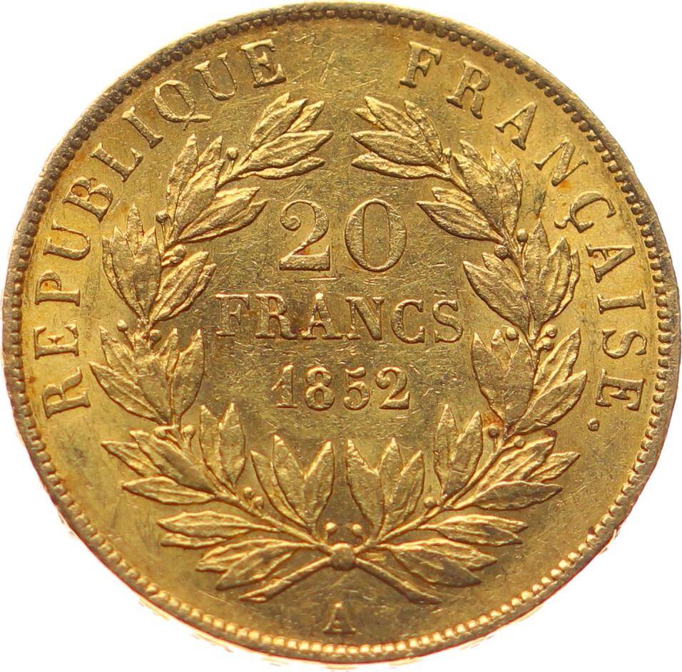 Fransa 20 Frank 1852 Altın *Napoléon Bonaparte* ÇİL YMP10939 #763 - 2