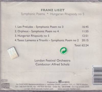 Franz Liszt - Symphonic Poems Nos 2-3 And 4 Hungarian Rhapsody No 5 (Sıfır Ürün) CD Müzik CD869 - 8