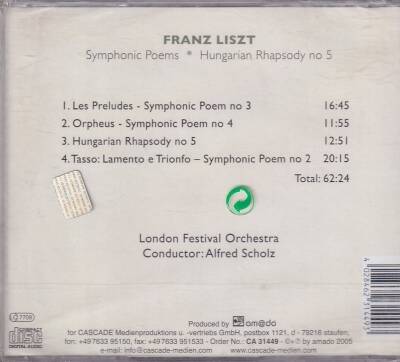 Franz Liszt - Symphonic Poems Nos 2-3 And 4 Hungarian Rhapsody No 5 (Sıfır Ürün) CD Müzik CD870 - 8