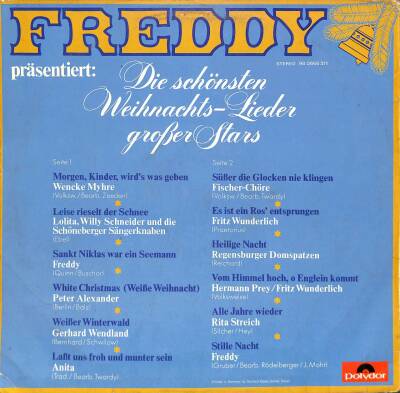 Freddy Präsentiert Die Schönsten Weihnachts- Lieder Großer Stars 1974 LP (109) PLK17438 - 2