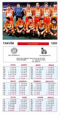 Galatasaray 1992 Takvimli Orta Boy Kartpostal KRT18832 - 1