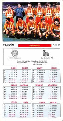 Galatasaray Oyuncu Kadrosu 1992 Takvimi Kartpostal KRT3921 - 1