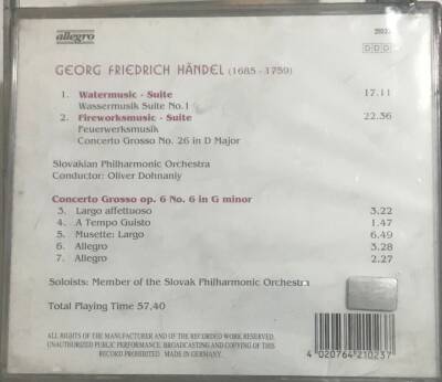 Georg F Handel - Water Music (Sıfır Ürün) CD Müzik CD2531 - 2