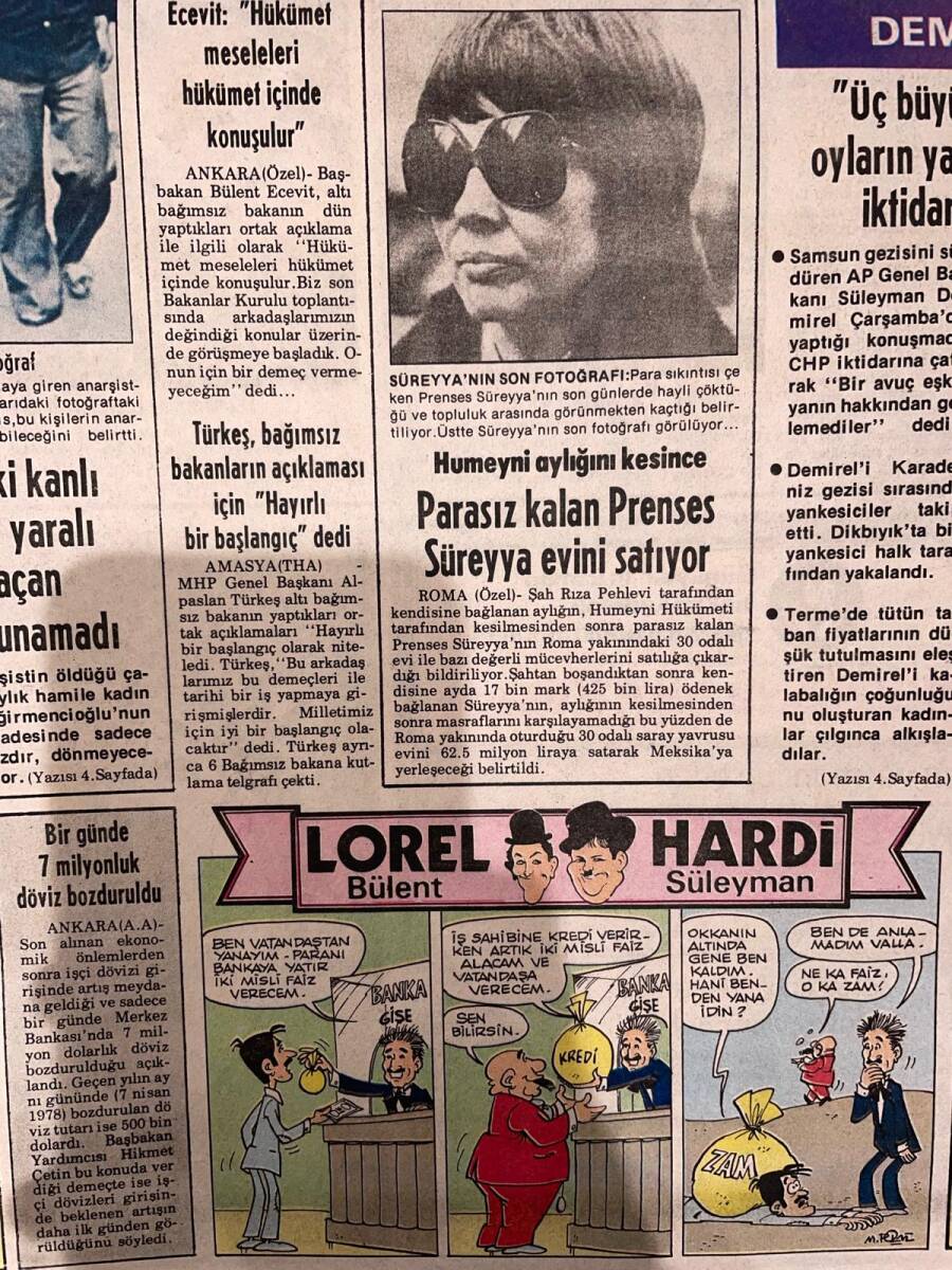 Günaydın Gazetesi 15 Nisan 1979 - Parasız Kalan Prenses Süreyya Evini Satıyor - Sophia Loren Basın Toplantısına Ayağında Kaçık Çorapla Çıktı GZ156537 - 2