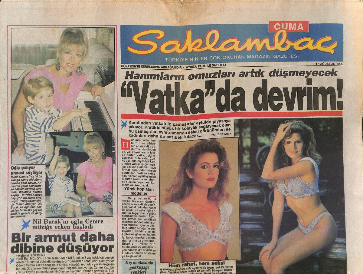 Günaydın Gazetesi Saklambaç Eki 17 Ağustos 1990 - Nil Burak'ın Oğlu Cemre Müziğe Erken Başladı - Sevtap Parman'ın Dört Ayaklı Sevgilisi GZ153463 - 1