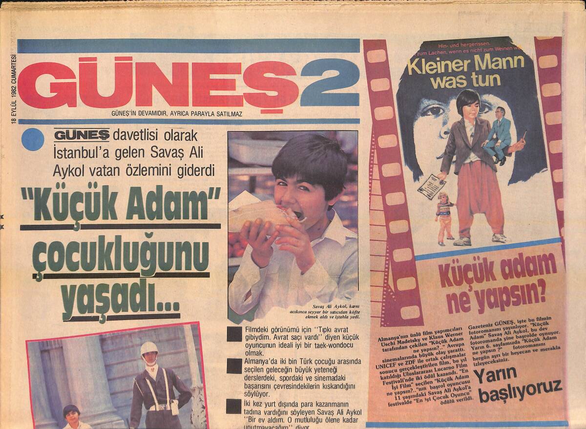 Güneş 2 Gazetesi 18 Eylül 1982 - Ali Akyol Vatan Özlemini Giderdi - Zerrin Özer: Ünümü Akrep Burcuna Borçluyum GZ156250 - 1