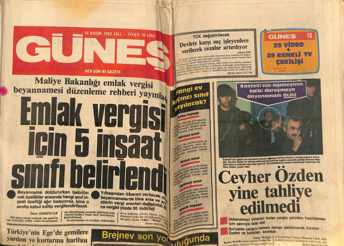 Güneş Gazetesi 16 Kasım 1982 - Milli Takım Viyana'da Sakin Ve Umutlu - Diana'nın Mücevherleri GZ155798 - 1